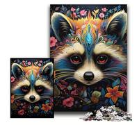 Jigsaw Puzzles Raccoon Wearing Flowers Puzzles for Adults 26x38 cm Perfect for Family Fun on Christmas, Thanksgiving, Birthdays & Easter