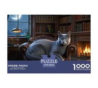 Jigsaw Puzzles Russian Blue Cat 1000 Piece Challenge Toy for Adults,Bookshelf Impossible Jigsaw Puzzles 1000 Pieces Educational Game for Adults Or Families 38x26cm/1000pcs