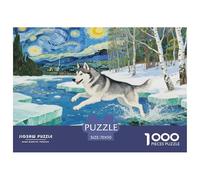Jigsaw Puzzles Siberian Husky Dog 1000 Piece Challenge Toy for Adults,Frozen River Impossible Jigsaw Puzzles 1000 Pieces Educational Game Home Decoration 70x50cm/1000pcs
