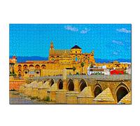 Jigsaw Puzzles Spain Cordoba Mosque and Cathedral Roman Bridge 500 Piece Jigsaw Puzzle for Adults and Family Travel Gift Souvenir 52x38CM