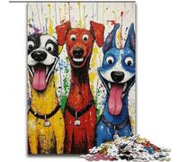 Jigsaw Puzzles Three Happy Dogs Wooden Jigsaw Puzzles 50X75CM Challenging Brain Teaser, Family Activity, Home Decor