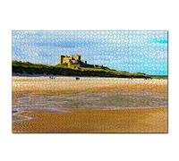 Jigsaw Puzzles UK England Bamburgh Castle Coast Beach Northumberland 200 Piece Jigsaw Puzzle for Adults and Family Travel Gift Souvenir 35x25CM