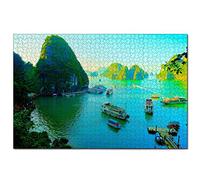Jigsaw Puzzles Vietnam Halong Bay 1000 Piece Jigsaw Puzzle for Adults and Family Wooden Travel Gift Souvenir 30x20 inches(PTNO-06771)