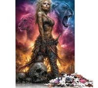 Jigsaw Puzzles Warrior Queen & Lions Creative Square Wooden Jigsaw Puzzles for Adults 1000pcs (75x50cm)