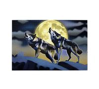 Jigsaw Puzzles1000 Piece Broleo Two Wolves Whistling at The Moon Printing Educational Intellectual Wooden Puzzles, Fun Puzzles, Stress Relieving Puzzles