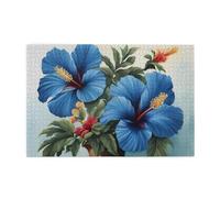 Jigsaw Puzzles1000 Piece Hytter Blue Hibiscus Pattern Educational Intellectual Wooden Puzzles, Fun Puzzles, Stress Relieving Game