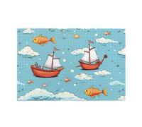 Jigsaw Puzzles1000 Piece Hytter Cartoon Fish Eating Ship in Ocean Sea Pattern Educational Intellectual Wooden Puzzles, Fun Puzzles, Stress Relieving Game
