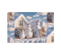 Jigsaw Puzzles1000 Piece Hytter Happy Snowman Family Pattern Educational Intellectual Wooden Puzzles, Fun Puzzles, Stress Relieving Game