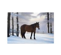 Jigsaw Puzzles1000 Piece Hytter Horse Nature Winter Pattern Educational Intellectual Wooden Puzzles, Fun Puzzles, Stress Relieving Game