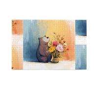Jigsaw Puzzles1000 Piece Hytter Little Bear Next to The Bouquet Pattern Educational Intellectual Wooden Puzzles, Fun Puzzles, Stress Relieving Game