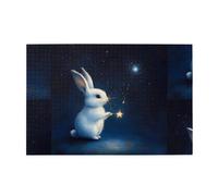 Jigsaw Puzzles1000 Piece Hytter Little White Rabbit Picking Stars Pattern Educational Intellectual Wooden Puzzles, Fun Puzzles, Stress Relieving Game