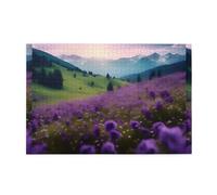 Jigsaw Puzzles1000 Piece Hytter Nature Purple Flowers Meadow Mountain Scenic Pattern Educational Intellectual Wooden Puzzles, Fun Puzzles, Stress Relieving Game