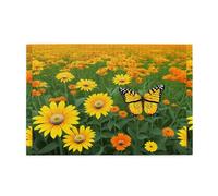 Jigsaw Puzzles1000 Piece Hytter Orange Yellow Butterfly Field Flowers Pattern Educational Intellectual Wooden Puzzles, Fun Puzzles, Stress Relieving Game