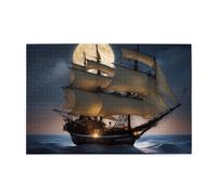 Jigsaw Puzzles1000 Piece Hytter Pirate Sailboat Full Moon Pattern Educational Intellectual Wooden Puzzles, Fun Puzzles, Stress Relieving Game