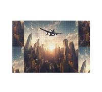 Jigsaw Puzzles1000 Piece Hytter Plane Flying Over Tall Buildings Pattern Educational Intellectual Wooden Puzzles, Fun Puzzles, Stress Relieving Game