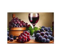 Jigsaw Puzzles1000 Piece Hytter Red Wine Galsses & Grapes with Wooden Pattern Educational Intellectual Wooden Puzzles, Fun Puzzles, Stress Relieving Game