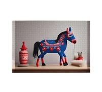 Jigsaw Puzzles1000 Piece Hytter Runner Swedish Dala Horse Folk Pattern Educational Intellectual Wooden Puzzles, Fun Puzzles, Stress Relieving Game