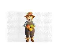 Jigsaw Puzzles1000 Piece Hytter Scarecrow Holding an Apple Pattern Educational Intellectual Wooden Puzzles, Fun Puzzles, Stress Relieving Game