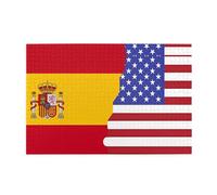 Jigsaw Puzzles1000 Piece Jkiegoq American Spain Flag Printed Educational Intellectual Wooden Puzzles, Fun Puzzles, Stress Relieving Game