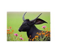 Jigsaw Puzzles1000 Piece Jkiegoq Black Antelope with Flowers Printed Educational Intellectual Wooden Puzzles, Fun Puzzles, Stress Relieving Game