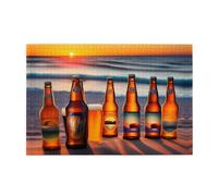 Jigsaw Puzzles1000 Piece Jkiegoq Bottles Beer Beach Sunset Time Printed Educational Intellectual Wooden Puzzles, Fun Puzzles, Stress Relieving Game