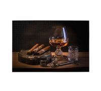 Jigsaw Puzzles1000 Piece Jkiegoq Cigar and Whiskey Printed Educational Intellectual Wooden Puzzles, Fun Puzzles, Stress Relieving Game