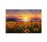 Jigsaw Puzzles1000 Piece Jkiegoq Sunflower Field Sunset Sea of Flowers Printed Educational Intellectual Wooden Puzzles, Fun Puzzles, Stress Relieving Game