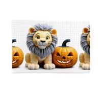 Jigsaw Puzzles1000 Piece Mjhkxlj Cute Lion and Halloween Pumpkin Picture Quality Wooden Puzzle for Adults and Kids, Fun Puzzles, Stress Relieving Puzzles