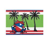 Jigsaw Puzzles1000 Piece Mjhkxlj Puerto Rico Flag Frog Palm Trees Picture Quality Wooden Puzzle for Adults and Kids, Fun Puzzles, Stress Relieving Puzzles