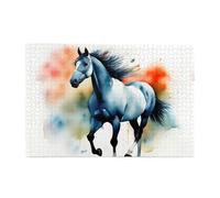 Jigsaw Puzzles1000 Piece Mjhkxlj Watercolor Horse Picture Quality Wooden Puzzle for Adults and Kids, Fun Puzzles, Stress Relieving Puzzles
