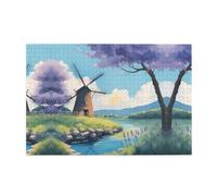 Jigsaw Puzzles1000 Piece Whjdpp Beautiful River Windmill Pattern Educational Intellectual Wooden Puzzles, Fun Puzzles, Stress Relieving Puzzles