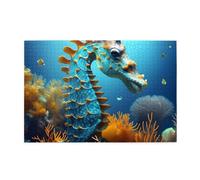Jigsaw Puzzles1000 Piece Whjdpp Blue Seahorse Pattern Educational Intellectual Wooden Puzzles, Fun Puzzles, Stress Relieving Puzzles