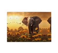 Jigsaw Puzzles1000 Piece Whjdpp Elephant and Sunflower Pattern Educational Intellectual Wooden Puzzles, Fun Puzzles, Stress Relieving Puzzles