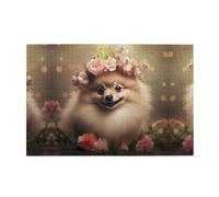 Jigsaw Puzzles1000 Piece Whjdpp Pomeranian and Flowers Picture Educational Intellectual Wooden Puzzles, Fun Puzzles, Stress Relieving Game