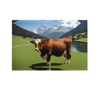 Jigsaw Puzzles1000 Piece Whjdpp Real Swiss Cow Brown Picture Educational Intellectual Wooden Puzzles, Fun Puzzles, Stress Relieving Game