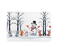 Jigsaw Puzzles1000 Piece Whjdpp The Little Snowman and The Little Animals Pattern Educational Intellectual Wooden Puzzles, Fun Puzzles, Stress Relieving Puzzles
