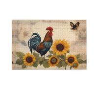 Jigsaw Puzzles1000 Piece Whjdpp Vintage Sunflower Rooster Picture Educational Intellectual Wooden Puzzles, Fun Puzzles, Stress Relieving Game