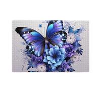 Jigsaw Puzzles1000 Piece Yyhwhjde Blue Purple Flower Butterfly Pattern Quality Wooden Puzzle for Adults and Kids, Fun Puzzles, Stress Relieving Puzzles