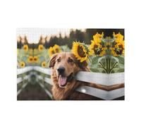 Jigsaw Puzzles1000 Piece Yyhwhjde Cute Dog Sunflower Pattern Quality Wooden Puzzle for Adults and Kids, Fun Puzzles, Stress Relieving Puzzles