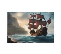 Jigsaw Puzzles1000 Piece Yyhwhjde Fantasy Pirate Ship Pattern Quality Wooden Puzzle for Adults and Kids, Fun Puzzles, Stress Relieving Puzzles