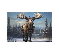 Jigsaw Puzzles1000 Piece Yyhwhjde Funny Christmas Moose Prints Quality Wooden Puzzle for Adults and Kids, Fun Puzzles, Stress Relieving Puzzles