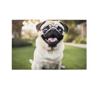 Jigsaw Puzzles1000 Piece Yyhwhjde Funny Happy Pug Dog Pattern Quality Wooden Puzzle for Adults and Kids, Fun Puzzles, Stress Relieving Puzzles