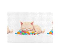 Jigsaw Puzzles1000 Piece Yyhwhjde Kitten Sleeping with Candy Prints Quality Wooden Puzzle for Adults and Kids, Fun Puzzles, Stress Relieving Puzzles