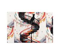 Jigsaw Puzzles1000 Piece Yyhwhjde Little Black Cat On The Spiral Staircase Picture Educational Intellectual Wooden Puzzles, Fun Puzzles, Stress Relieving Puzzles