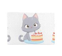 Jigsaw Puzzles1000 Piece Yyhwhjde Little Gray Cat Eating Cake Prints Educational Intellectual Wooden Puzzles, Fun Puzzles, Stress Relieving Game