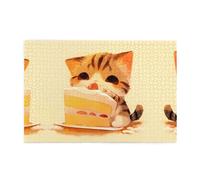 Jigsaw Puzzles1000 Piece Yyhwhjde Little Orange Cat Eating Strawberry Cake Prints Educational Intellectual Wooden Puzzles, Fun Puzzles, Stress Relieving Game