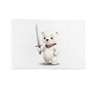 Jigsaw Puzzles1000 Piece Yyhwhjde Little White Bear Holding A Sword Prints Quality Wooden Puzzle for Adults and Kids, Fun Puzzles, Stress Relieving Puzzles