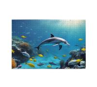 Jigsaw Puzzles1000 Piece Yyhwhjde Ocean Underwater Dolphin Fish Pattern Quality Wooden Puzzle for Adults and Kids, Fun Puzzles, Stress Relieving Puzzles