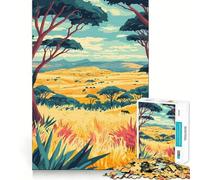 Jigsaw Puzzles1000 Pieces African Savanna Landscape Minimalist Art Clean Fit Decor Mental Skill Game Cozy Time Play Christmas Wall Decor (50x75cm)