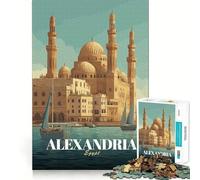 Jigsaw Puzzles1000 Pieces Alexandria Egypt Travel Poster Clean Fit Decor Mental Skill Game Cozy Time Play Christmas Wall Decor (50x75cm)